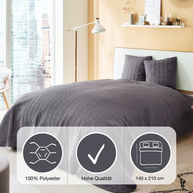 IBENA Nancy Bedspread, Dark Grey