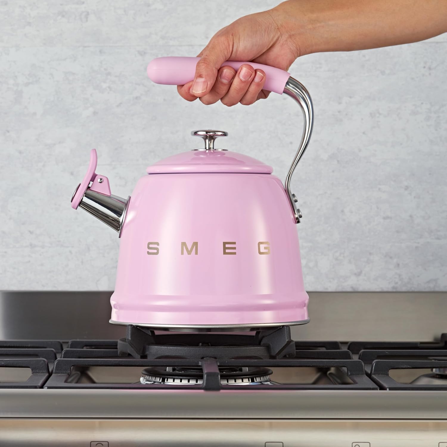 SMEG Stainless Steel Whistling Tea Kettle, Pink