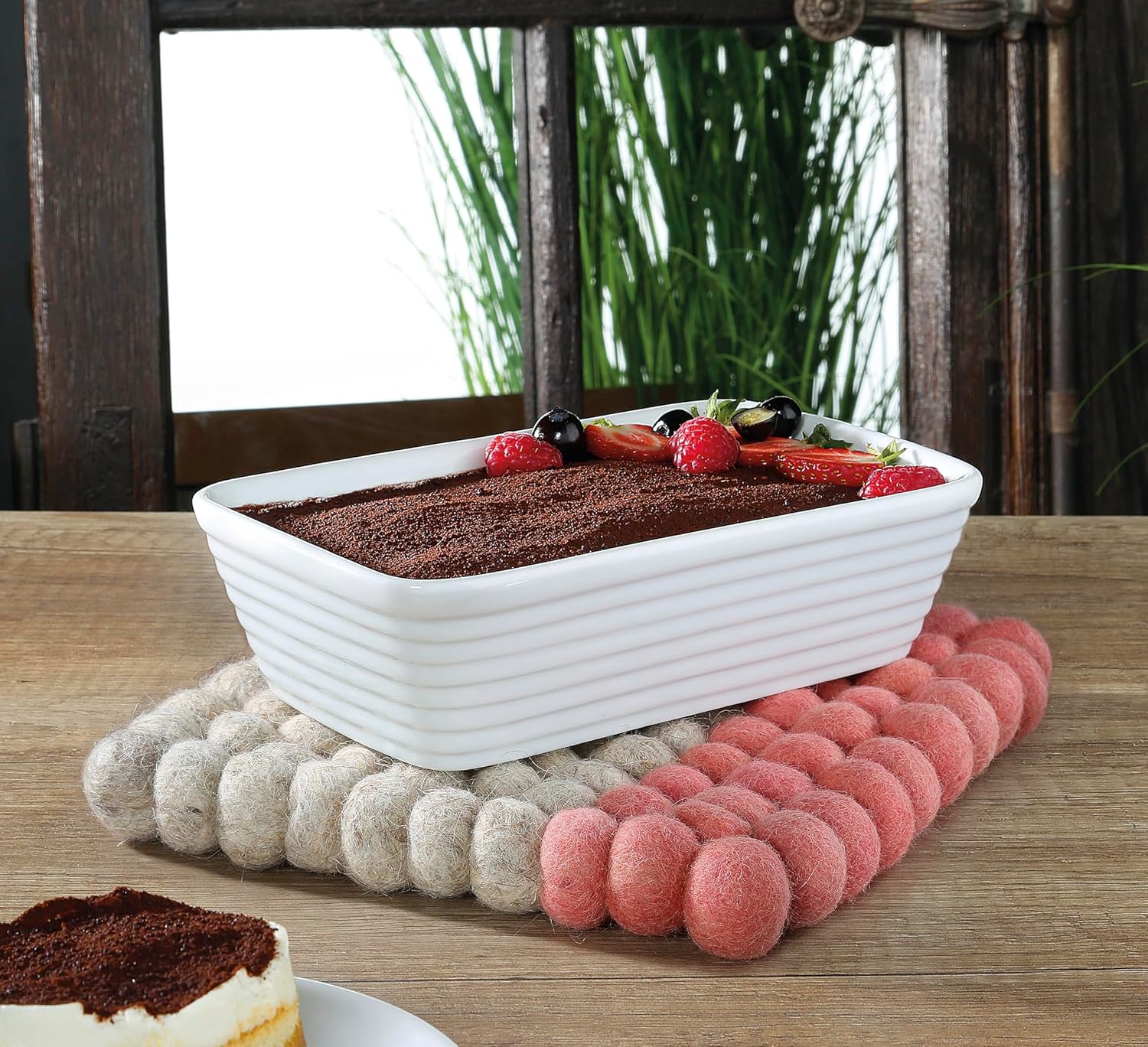 Virgin Wool Trivet Beige/Coral, Square 8"