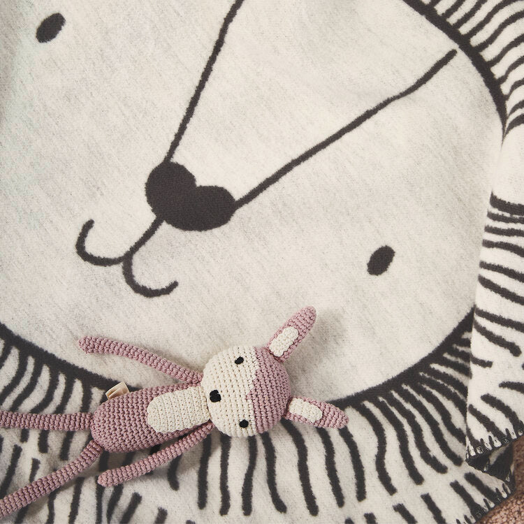 Ibena Kids Blanket - Jacquard Liona Lion Ivory/Grey 75x100