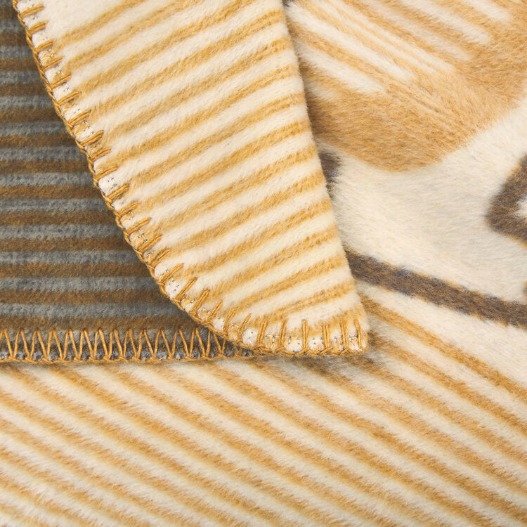 Ibena Kids Blanket - Jacquard Oliver Dino, White/Yellow 75x100