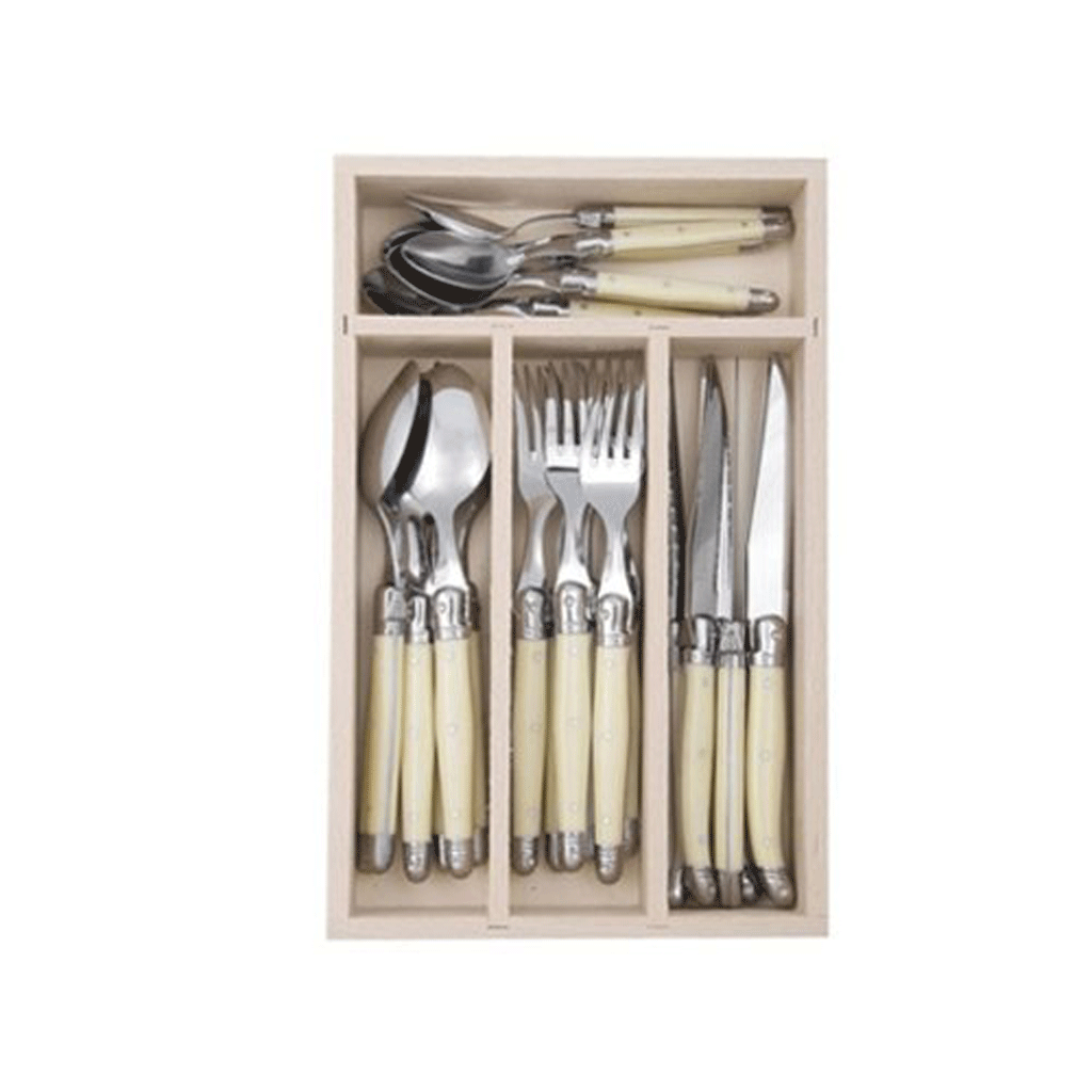 Jean Dubost Laguiole 24pc Flatware Set with tray, Ivory