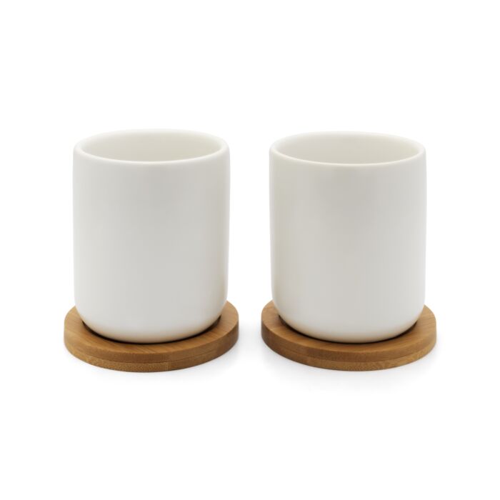 Tea Mug Umea 6.7oz with Coaster, Set of 2, White