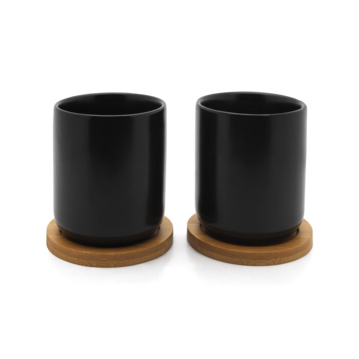 Tea Mug Umea 6.7oz with Coaster, Set of 2, Black