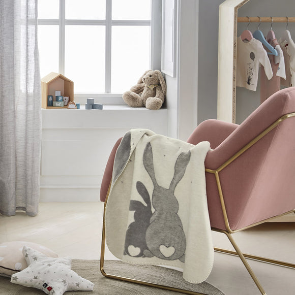 Ibena Kids Blanket - Jacquard Best Bunny Friends Ivory/Grey 75x100
