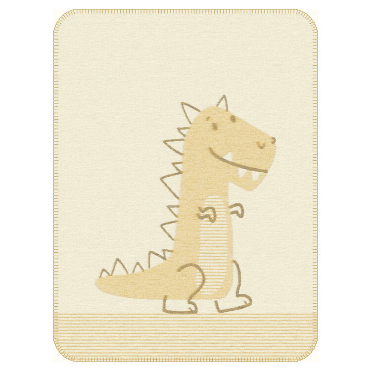 Ibena Kids Blanket - Jacquard Oliver Dino, White/Yellow 75x100