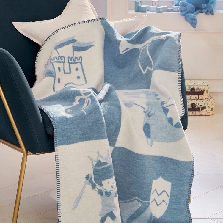 Ibena Kids Blanket - Jacquard Knight & Dragon Blue/White 70x100