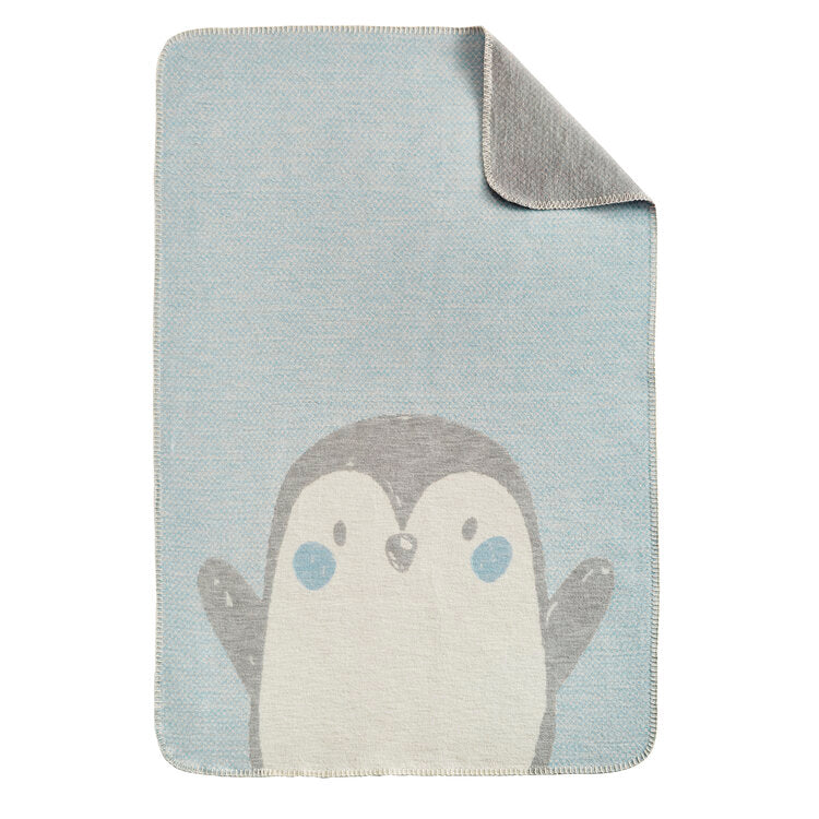 Ibena Kids Blanket - Jacquard Happy Penguin Blue/Grey 70x100