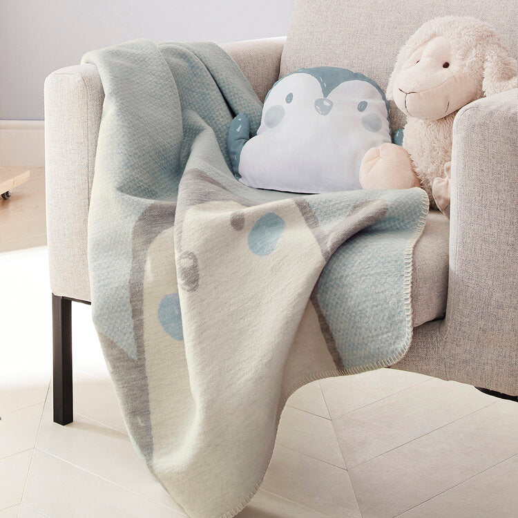 Ibena Kids Blanket - Jacquard Happy Penguin Blue/Grey 70x100