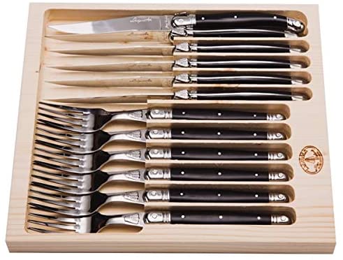 Jean Dubost Laguiole 12pc Cutlery Steak Knife & Fork Set, Black