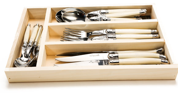 Jean Dubost Laguiole 24pc Flatware Set with tray, Ivory