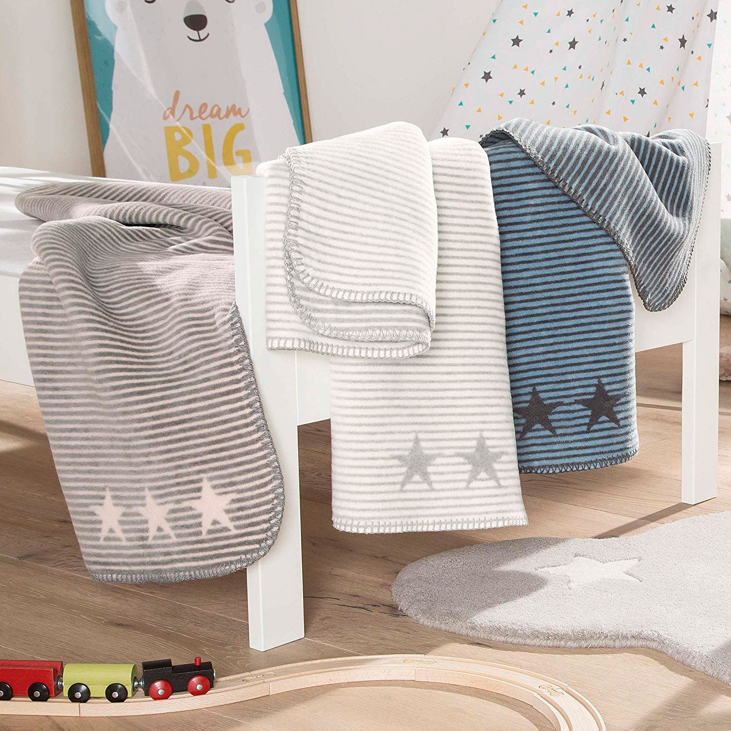 Ibena Kids Blanket - Jacquard Lelu, Grey/Rose 75x100