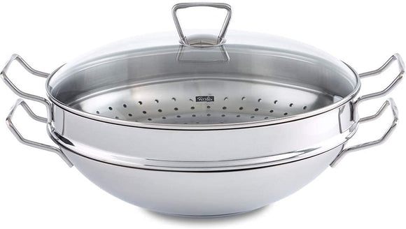 Fissler Nanjing Wok with Glass Lid and Steamer Inset 35cm